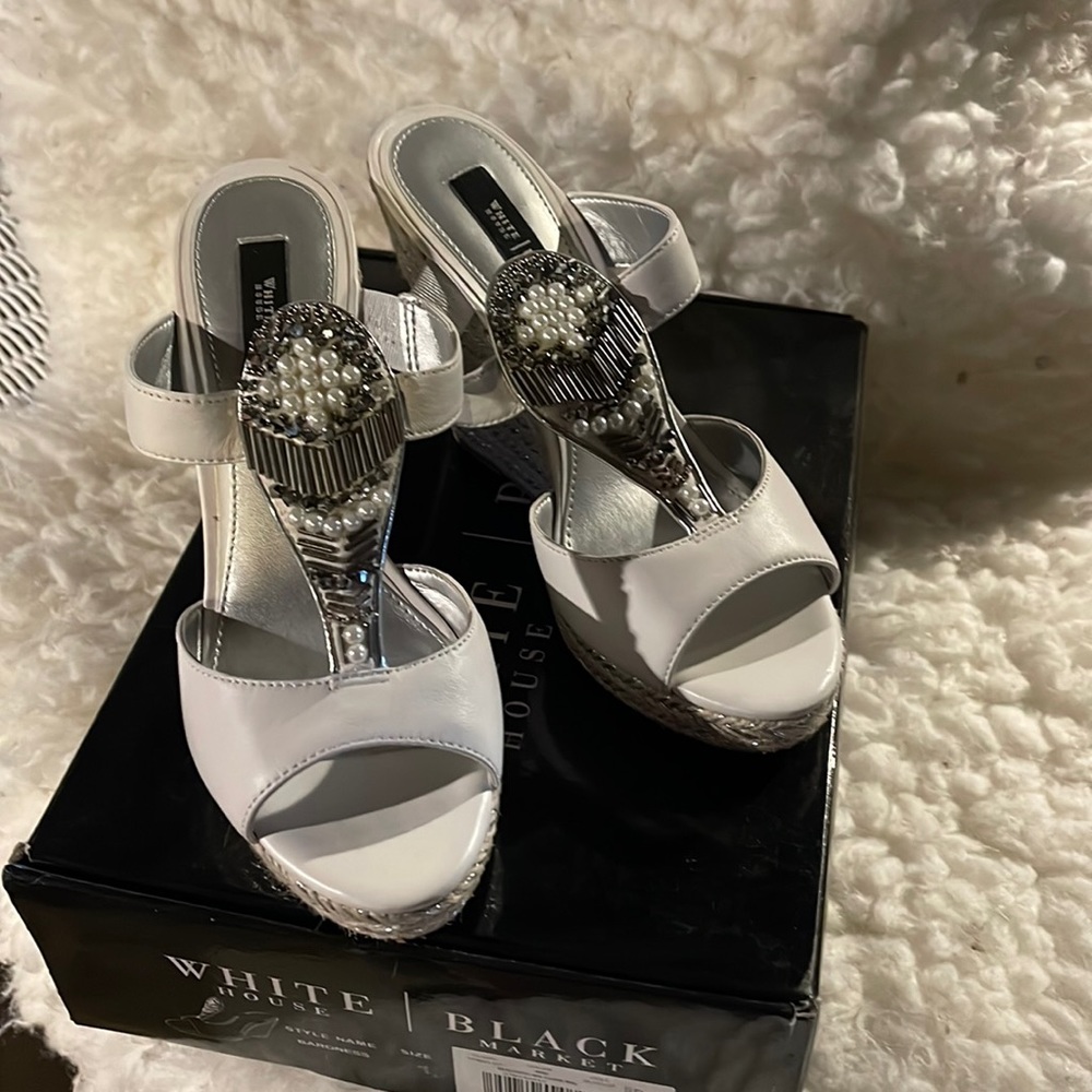 WHBM "Baroness" embellished wedge sandals